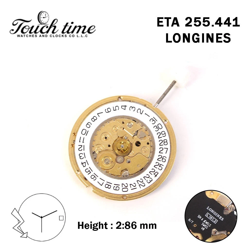 ETA 255.441 (L161.2)-Quartz Movement-Height:2.86mm-White Disk At 3-3 Hands thumbnail 2