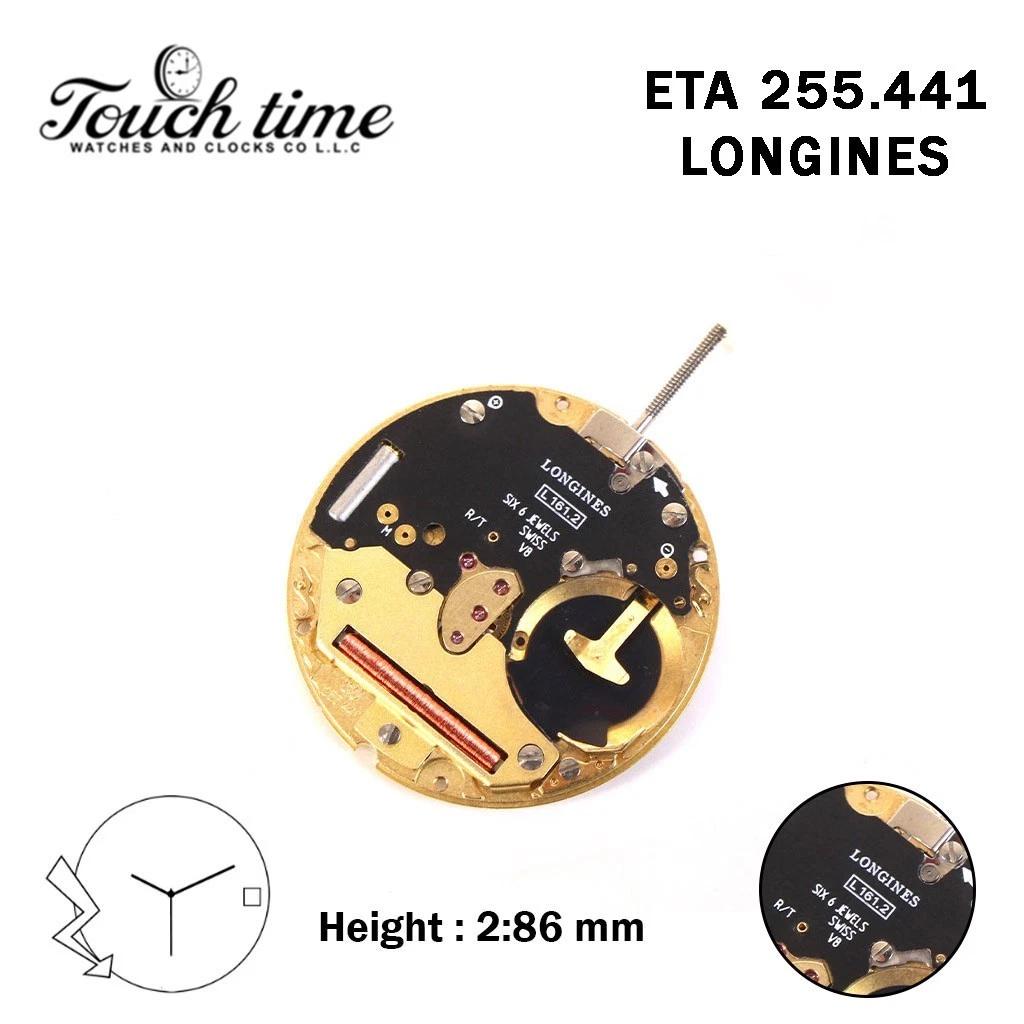 ETA 255.441 (L161.2)-Quartz Movement-Height:2.86mm-White Disk At 3-3 Hands