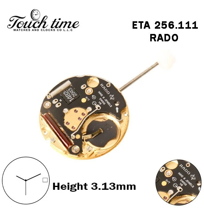 ETA 256.111-RADO-Quartz Movement-Black Circuit-White Disk At 3-H:3.13mm-3 Hands.