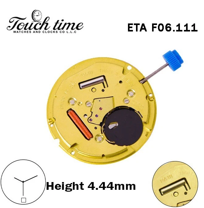 ETA F06.111-Quartz Movement-Height:4.44mm-White Date Disk At 6-3 Hands