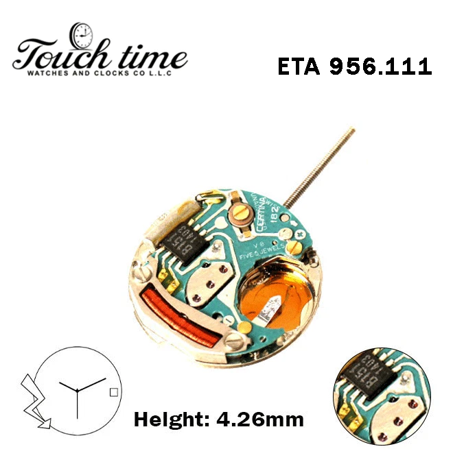 ETA 956.111-Certina -Swiss Quartz Movement-H:4.26mm-White Disk At 3 -3 Hands.