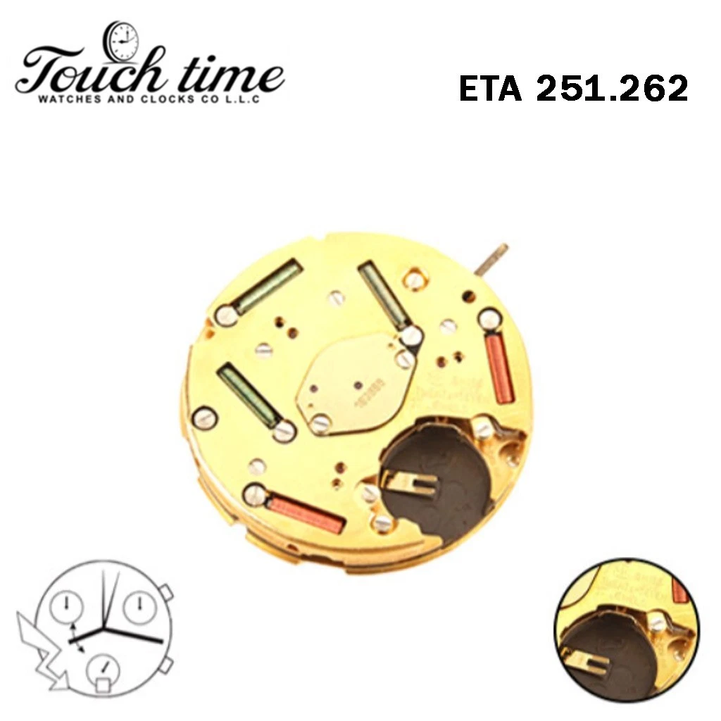 ETA 251.262-Swiss Quartz Movement-Chronograph-White Date Disk At 4(Horizontal).