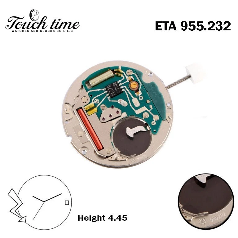ETA 955.232 Swiss Movement-White Date Disk at 3-Height :4.45mm- Sweep Seconds