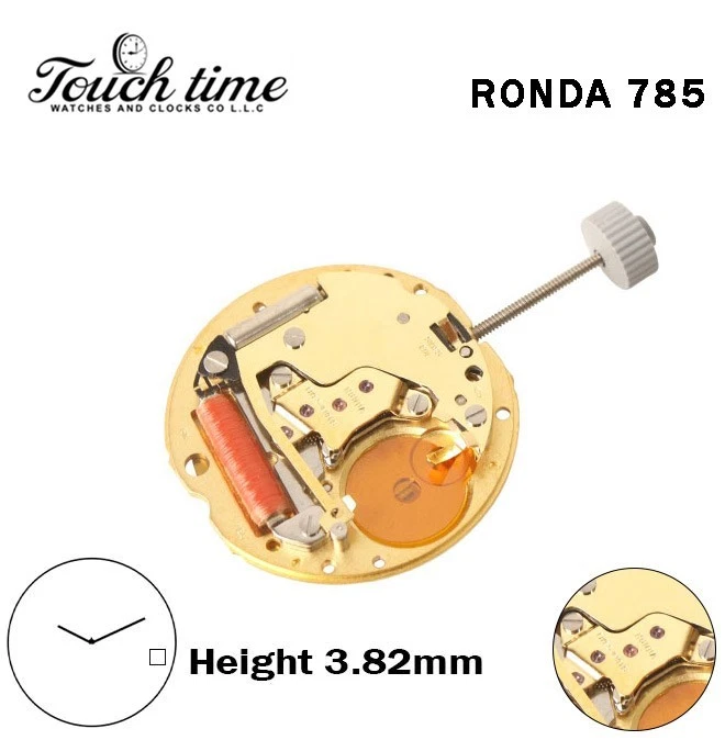 RONDA 785-Quratz Swiss Movement-2 Hands-Black Disk At 3-Horizontal-H:3.82mm