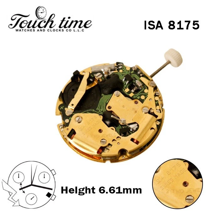ISA 8175 Swiss Quartz Movement,Height:6.61mm,White Disk At 4-Horziotnal.