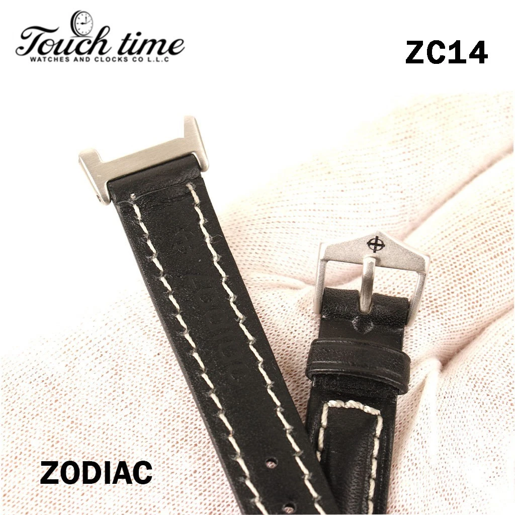 Zodiac 16mm أسود حزام جلد - أصلي جلد مع ستانلس ستيل Buckle#ZC14 thumbnail 4