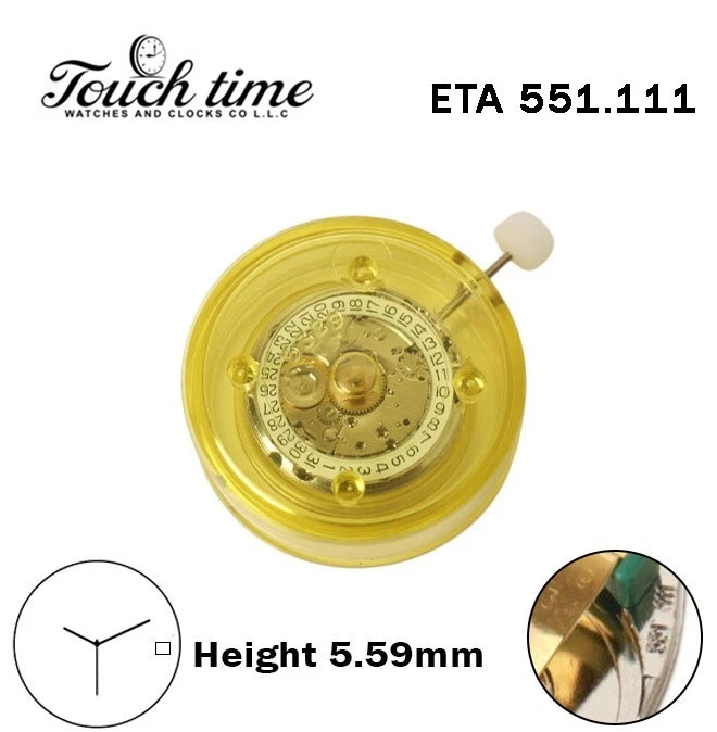 ETA 551.111 حركة سويسرية - أبيض قرص عند 3 - الارتفاع: 5.59mm - 3 عقارب. thumbnail 5