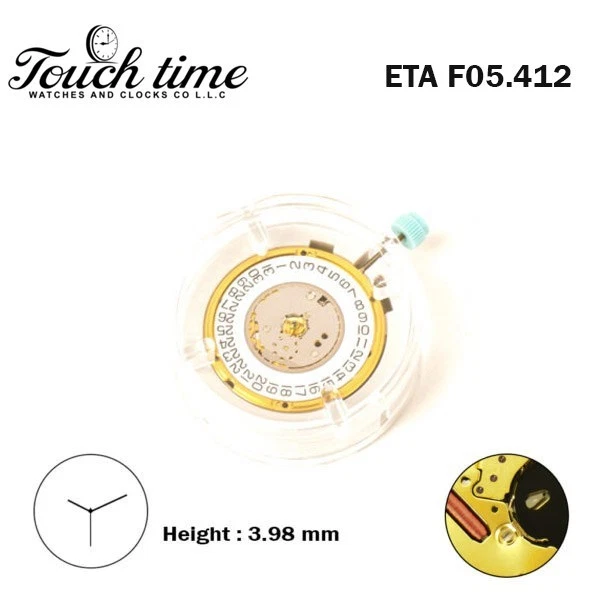 ETA F05.412 Swiss Made Watch Movement-3Hands- White Date Disk at 3-Hight 3.98mm. thumbnail 5