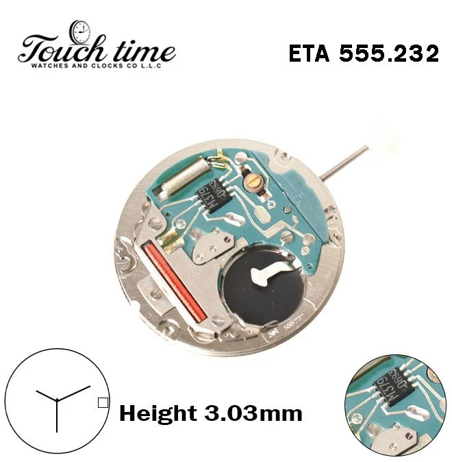 ETA 555.232-Swiss Quartz Movement-White Date Disk At 3-H:3.03mm-3Hands