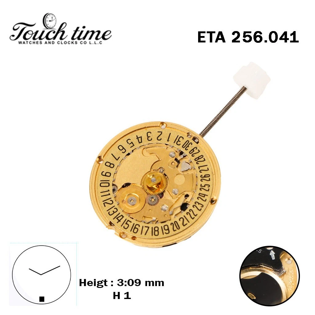 ETA 256.041 - حركة كوارتز - أسود Circuit - ذهبي قرص عند 6 - الارتفاع: 3.09mm - 2 عقارب thumbnail 2