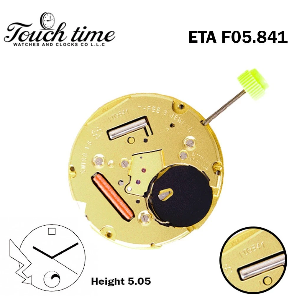 ETA F05.841 Swiss Made Watch Movement, 3 Hands, White Date Disk at 3, Moon phase.