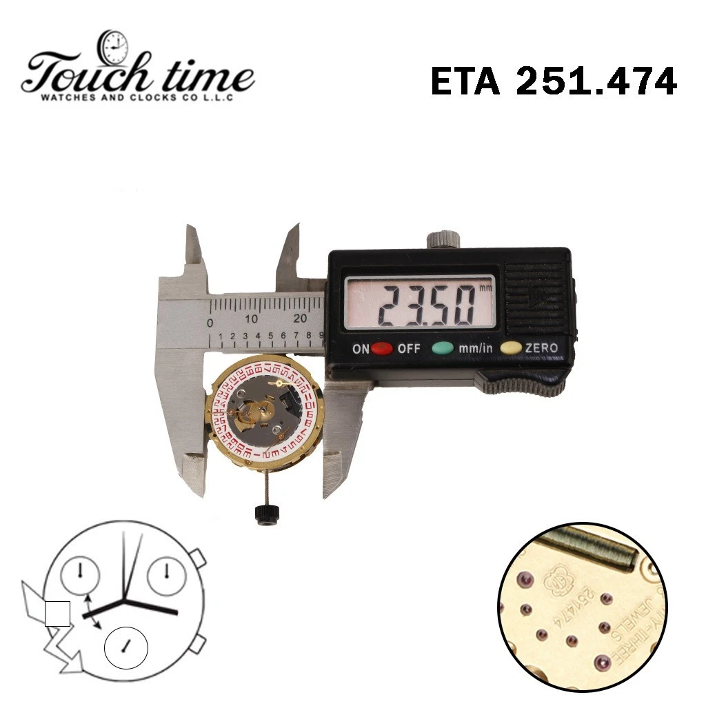 ETA 251.474 Swiss Movement-Chronograph-White Disk At 9-3 Couner-Height:6.58mm. thumbnail 4