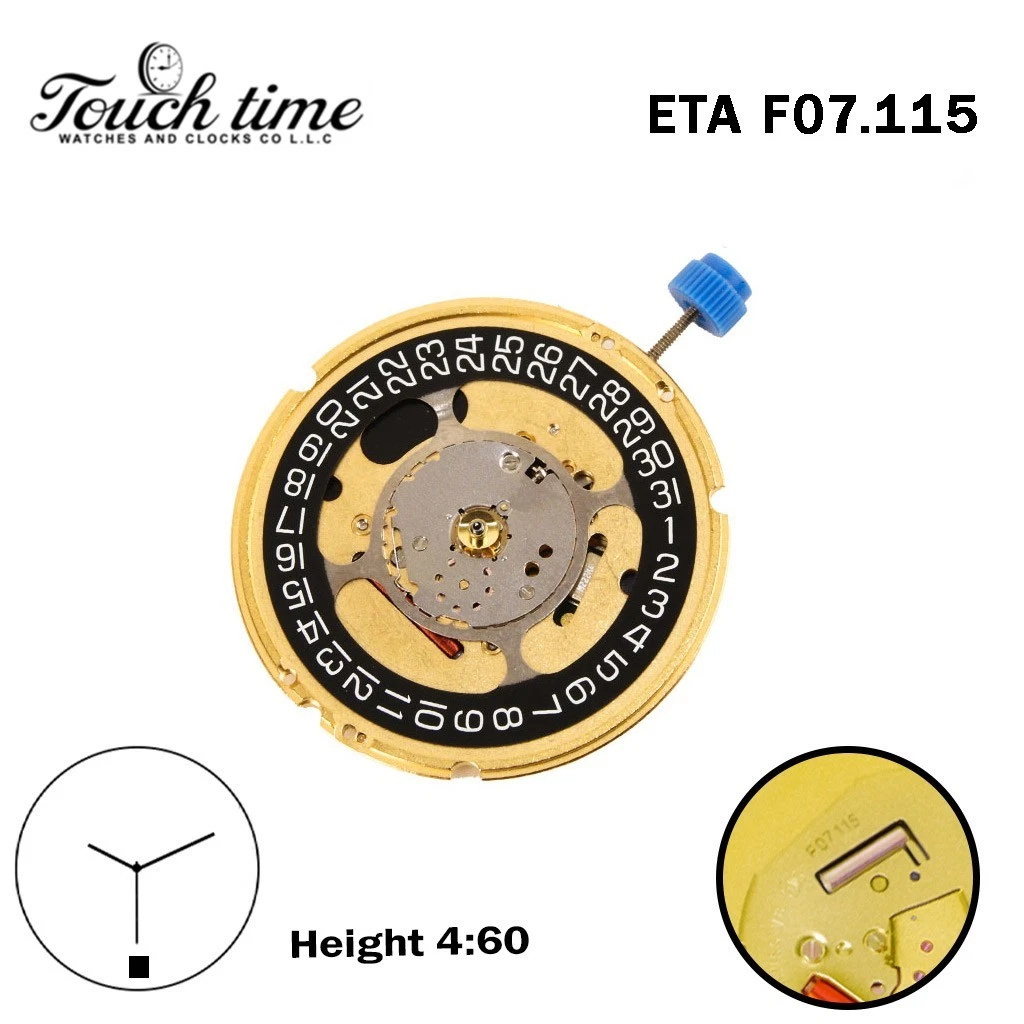 ETA F07.115-Quartz Movement-Height:4.48mm-Black Date Disk At 3-3 Hands thumbnail 3