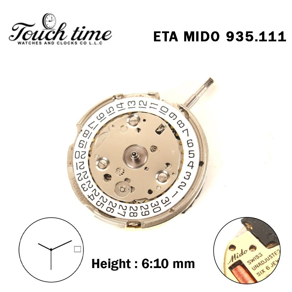 ETA 935.111-Swiss Movement-Height:6.10mm-White Date Disk At 3-3 Hands thumbnail 2