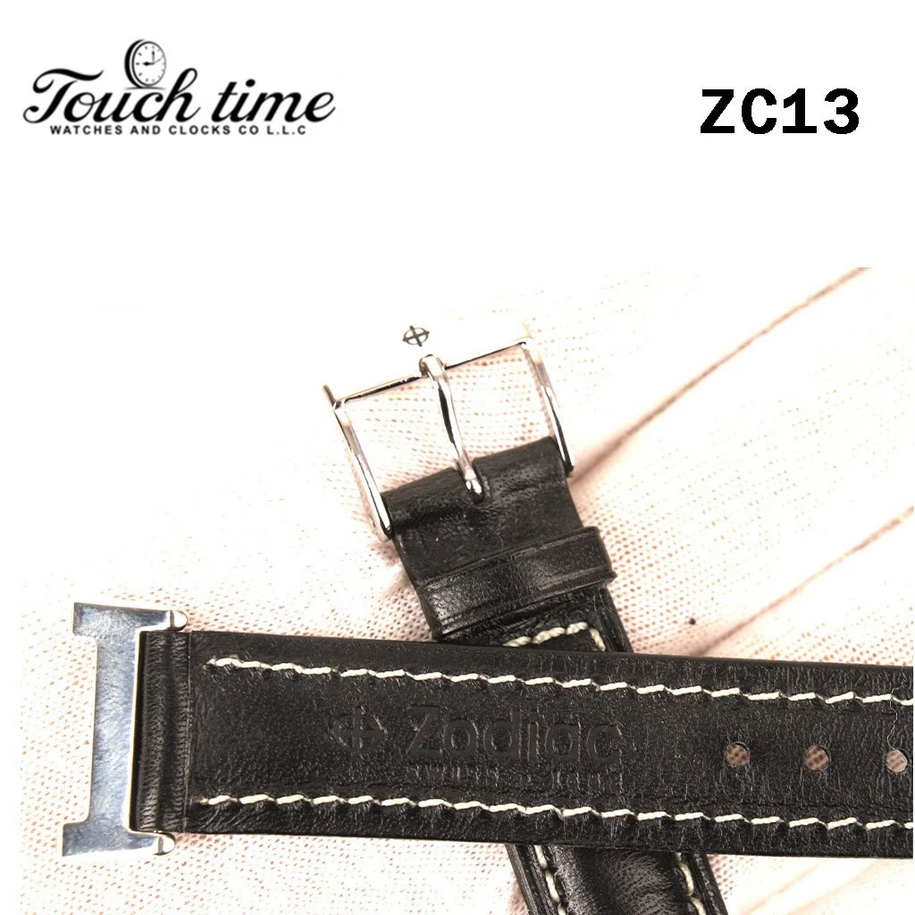 Zodiac 16mm Black Leather Strap – Genuine Leather with Stainless Steel Buckle #ZC13 thumbnail 7