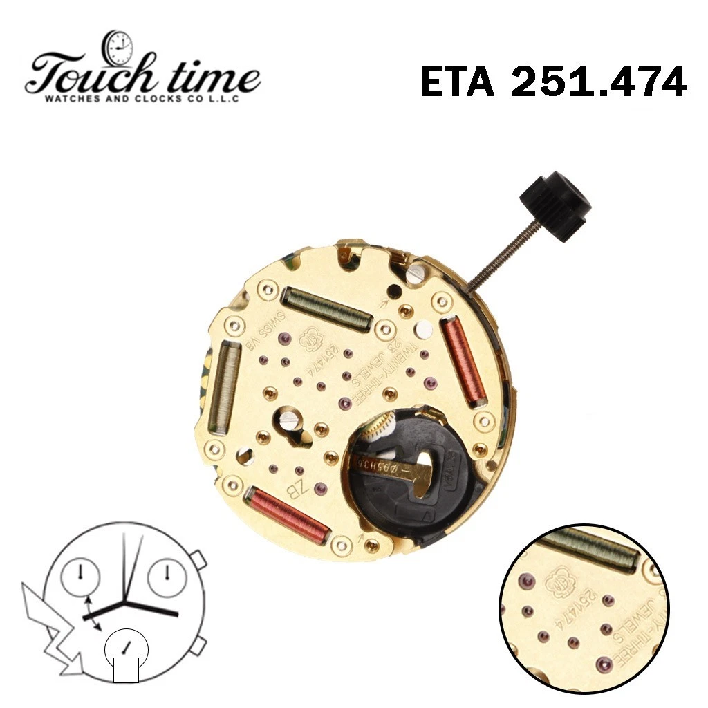 ETA 251.474 Swiss Movement-Chronograph-White Disk At 6-3 Couner-Height:6.61mm