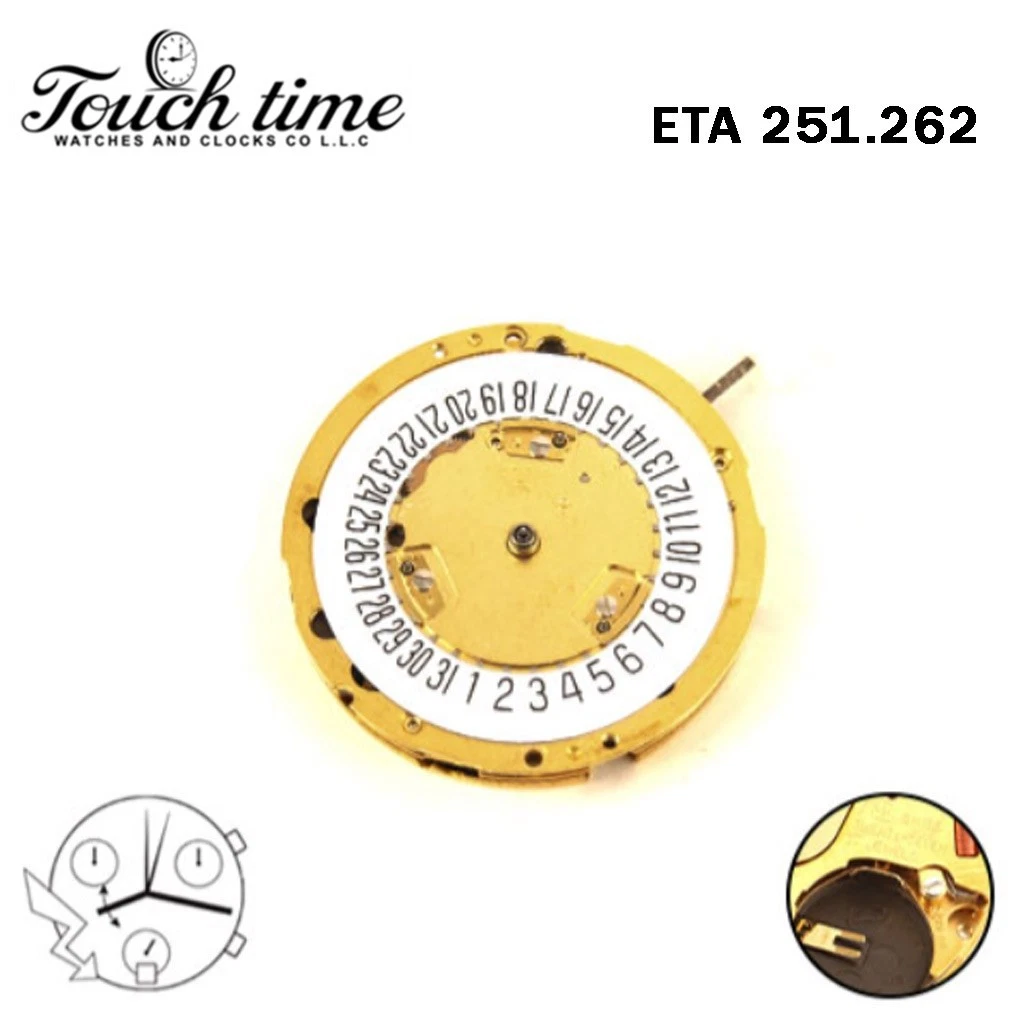 ETA 251.262-Swiss Quartz Movement-Chronograph-White Date Disk At 6-6 Hands. thumbnail 2