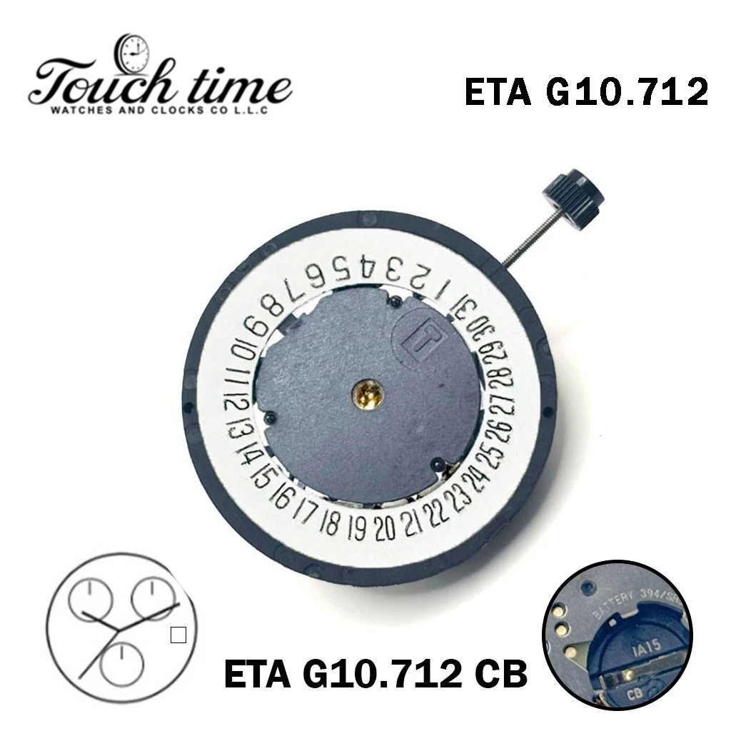 ETA G10.712 CB-Quartz Movement-Replacement ETA G10.711- White Date Disk At 6-3 Hands. thumbnail 2