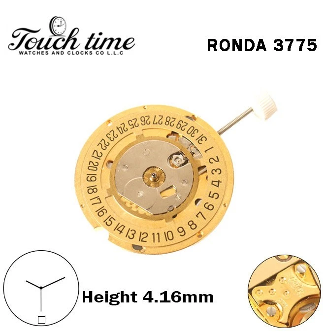 RONDA 3775 -Harley-Swiss Movement-3 Hands-Gold Disk At 6-H:4.16mm-Gold Circuit. thumbnail 2