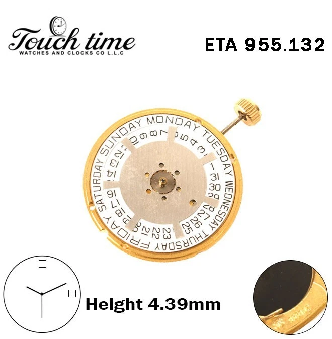 ETA 955.132-Swiss Movement-H:4.39mm-White Day At 12 /Date Disk At 3-3 Hands thumbnail 4