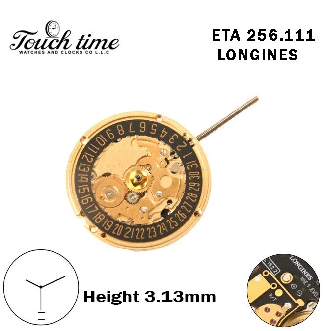 ETA 256.111-LONGINES-Quartz Movement-Black Disk At 6-Gold Number-H:3.13mm-3 Hands. thumbnail 2