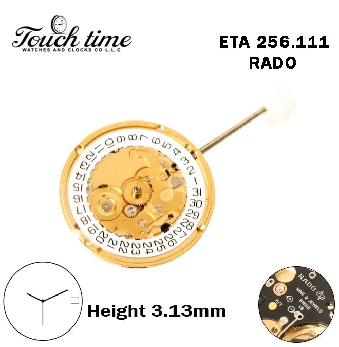 ETA 256.111-RADO-Quartz Movement-Black Circuit-White Disk At 3-H:3.13mm-3 Hands. thumbnail 2
