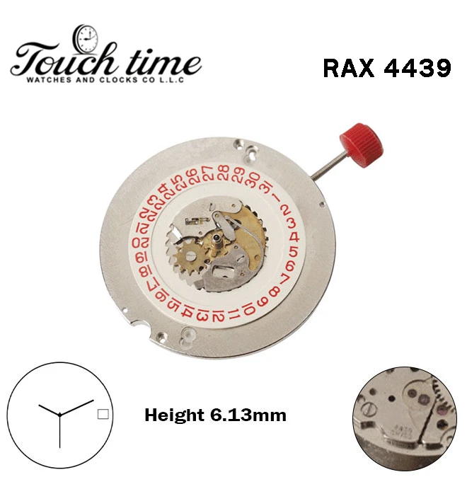 RAX 4439-Swiss Manual Movement-H:6.13mm-3 Hands-White Disk At 3-Red Number. thumbnail 2