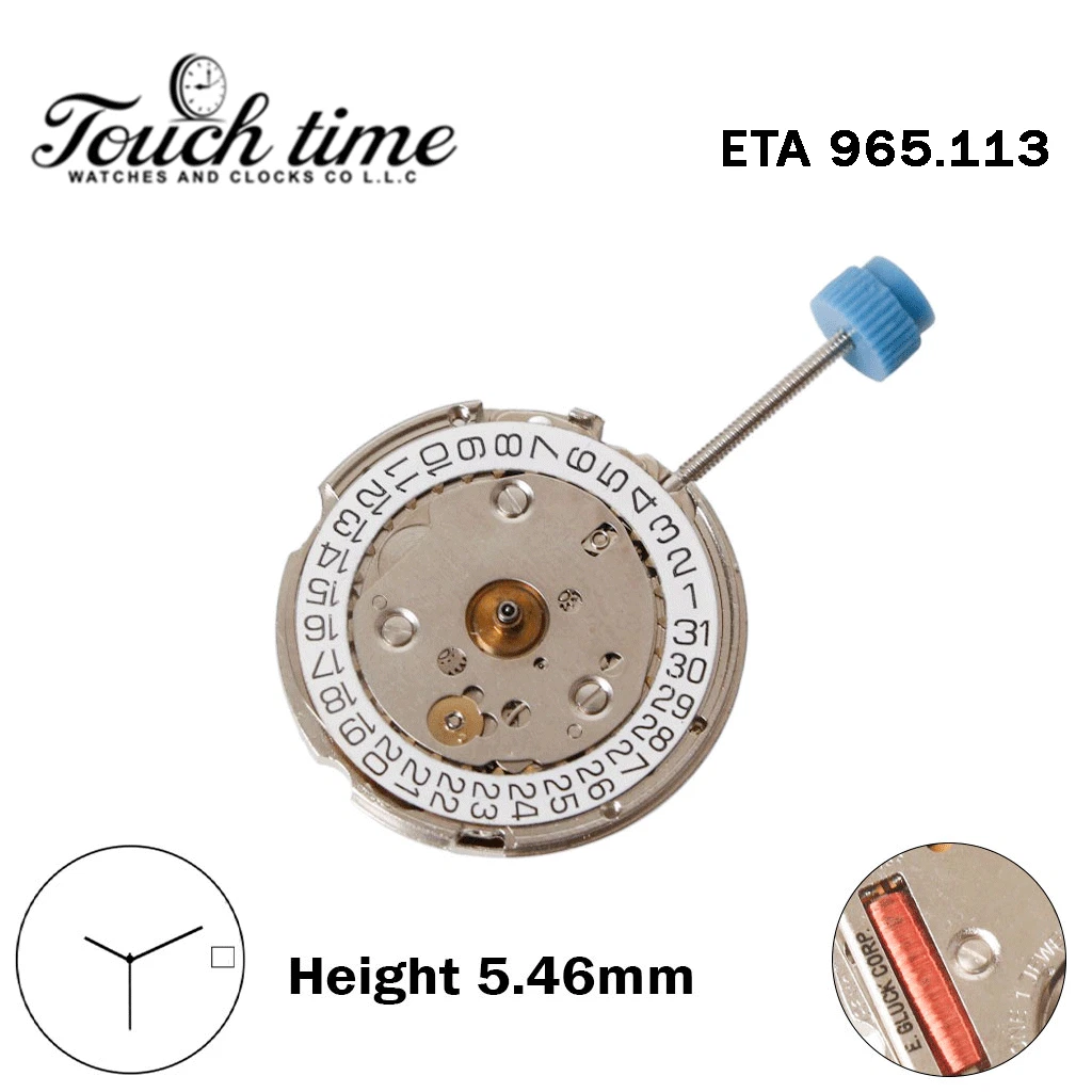 ETA 965.113-E.GLUCK CORP-Quartz Movement-White Date Disk At 3-H:5.46mm-3 Hands. thumbnail 2