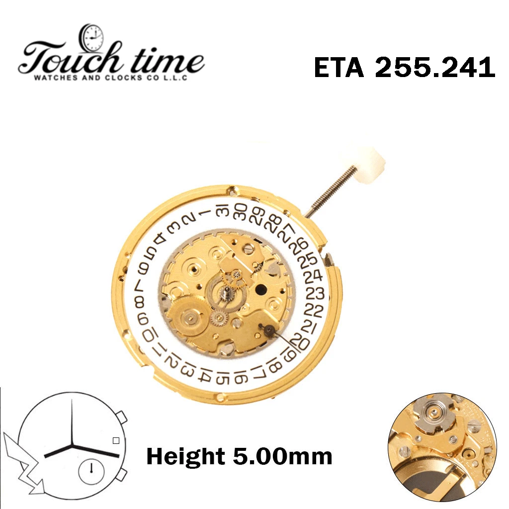 ETA 255.241-Quartz Movement-H:5.00mm-Without Hour Wheel-White Disk At 3 -3 Hands thumbnail 2