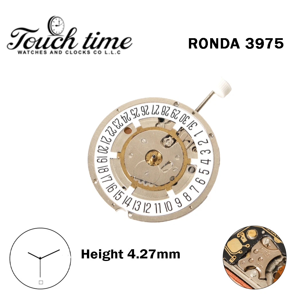 RONDA 3975 -Harley-Swiss Watch Movement-3 Hands-White Disk At 6-Height:4.27mm. thumbnail 2