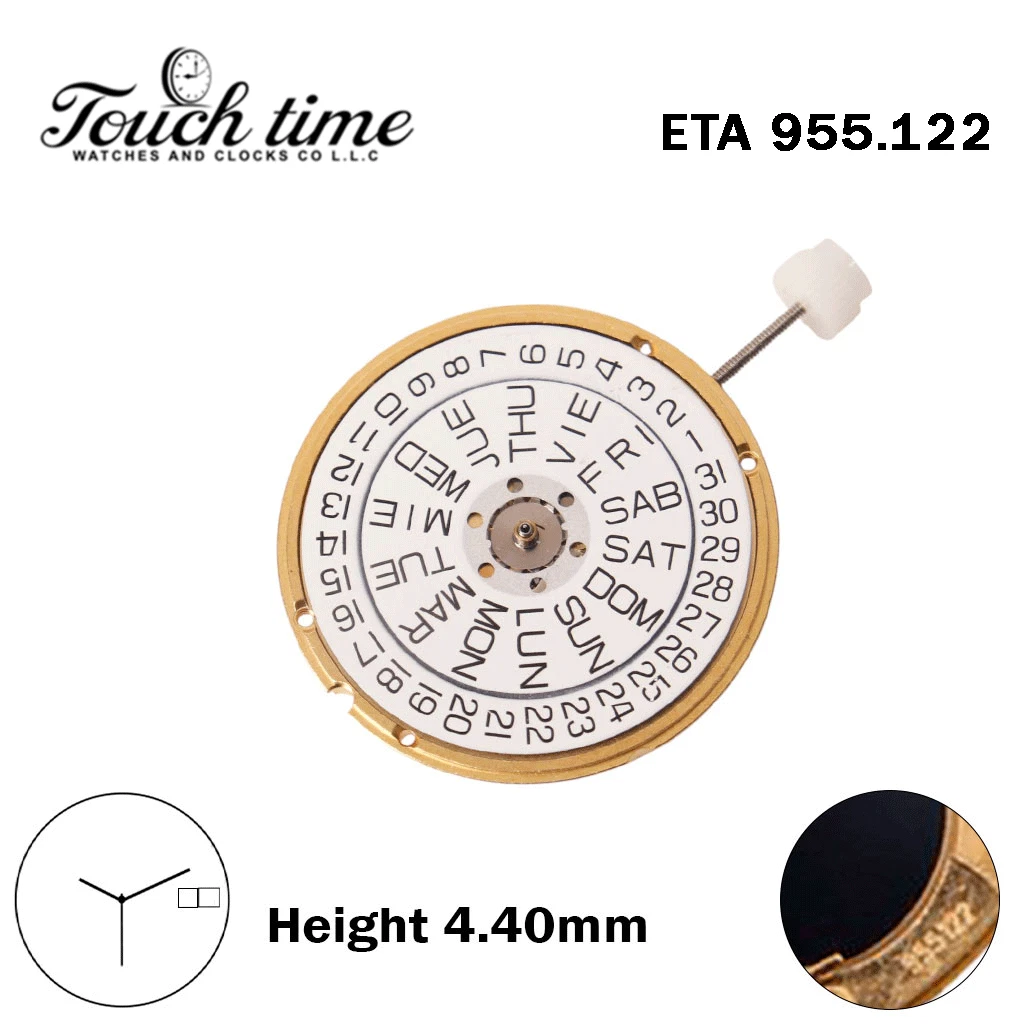 ETA 955.122-Swiss Quartz Movement-White Date/Day Disk At 3-H:4.40mm-3 Hands. thumbnail 2