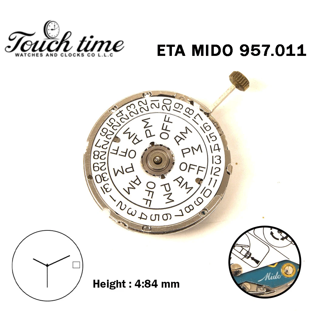 ETA 957.011-MIDO-Swiss Quartz Movement-White Date/Day Disk At 3-3 Hands-H:4.84mm thumbnail 2